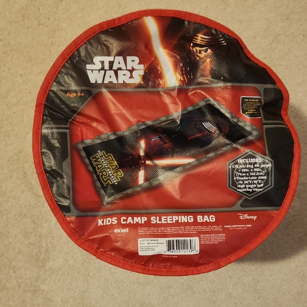 Kids Camp Star Wars The Force Awakens Sleeping Bag 28"x56" Like New